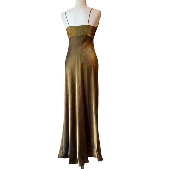 Vintage metallic antique gold/bronze silk-like slip maxi dress - Size 4 - Picture 11 of 14